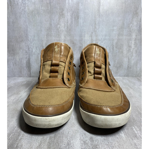 Polo Ralph Lauren Shoes Mens Size 14D Brown Tan Leather Canvas Boat Sneakers main image 6